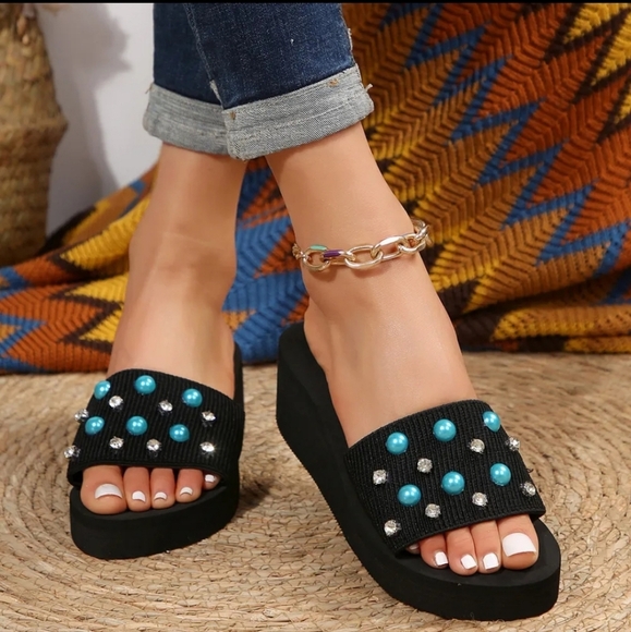 Studded Wedge Platform Sandals - Picture 1 of 5